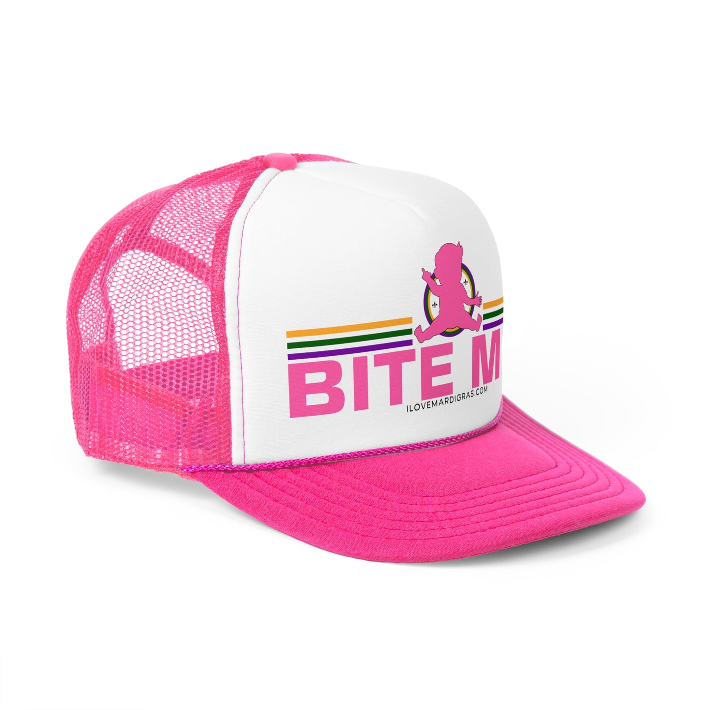 Mardi Gras Trucker Cap 2 - Baby in King Cake, Bite Me