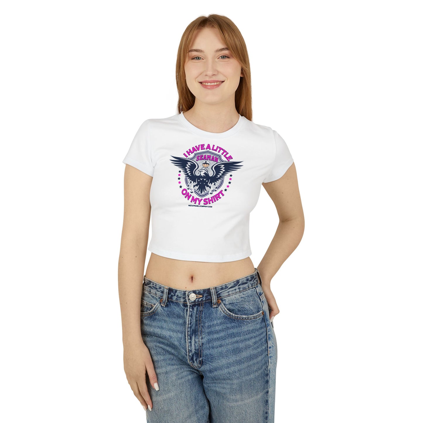 Crop Top Graphic Tee, I Have a Little Seamen on My Shirt Funny Quote Women's Baby Tee, Sarcastic Humor, Novelty Gift Shirt, Nautical Theme, Birthday