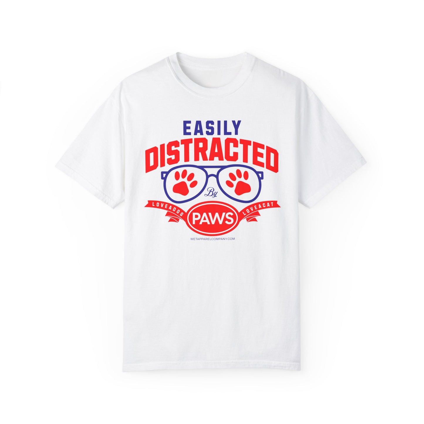 Cat & Dog Lover Garment-Dyed T-shirt - Easily Distracted Design