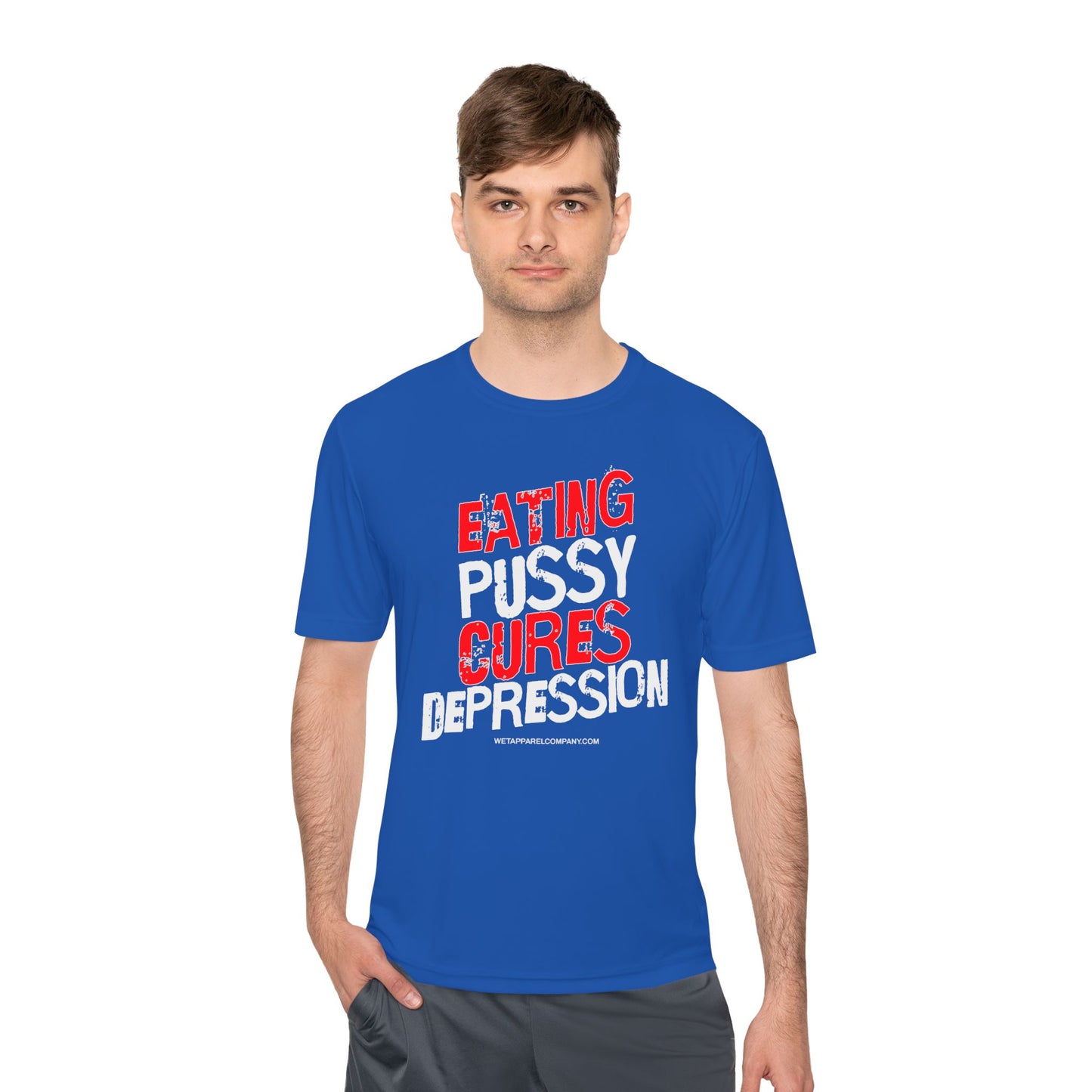 Funny Unisex Moisture Wicking Tee - "Eating Cures Depression"