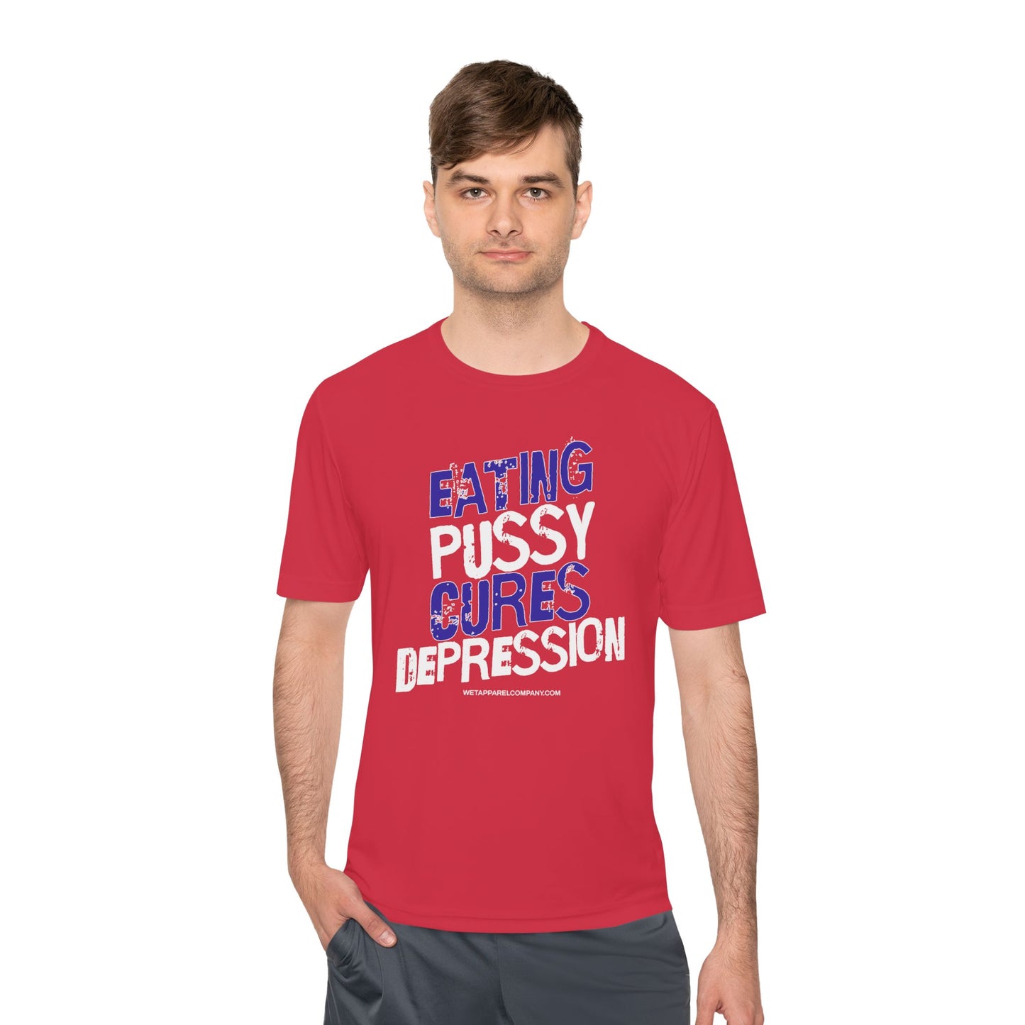Funny Unisex Moisture Wicking Tee - "Eating Cures Depression"