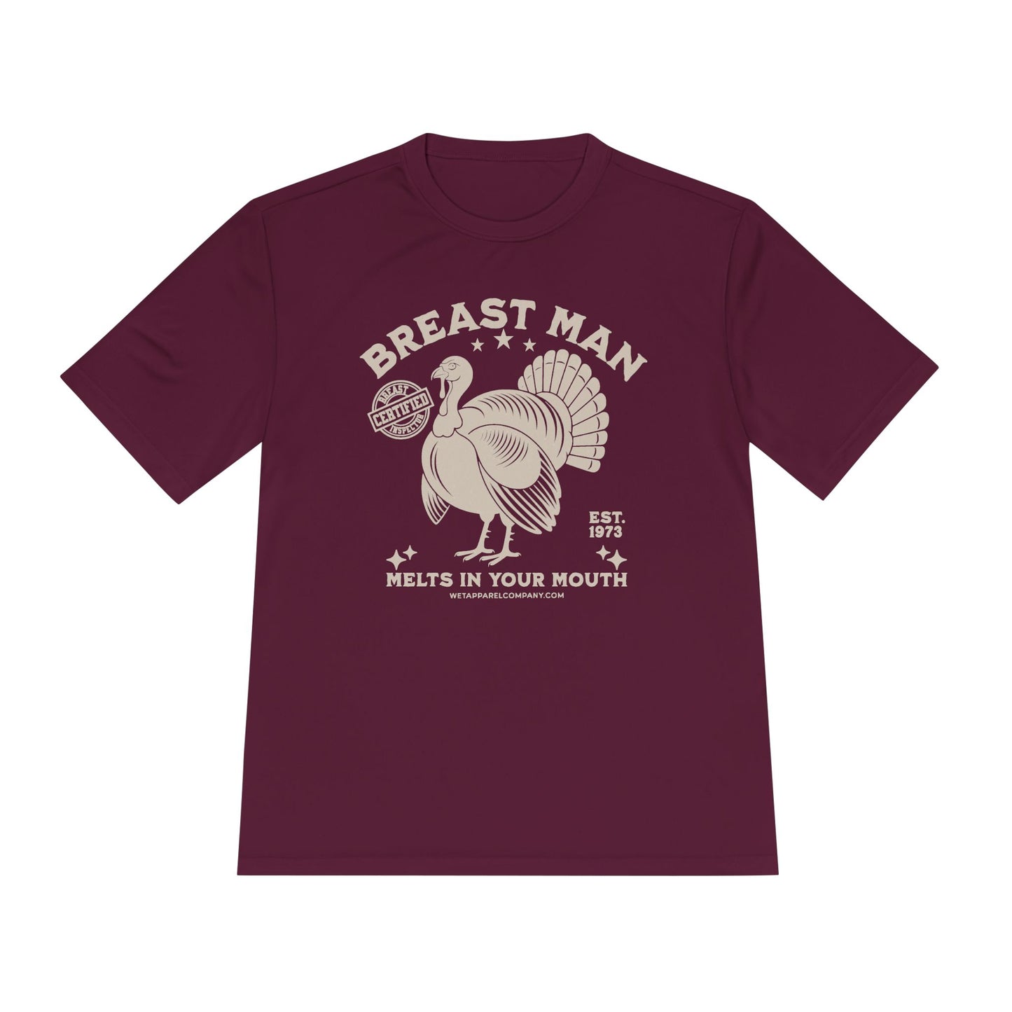 Funny Turkey Men's Moisture Wicking Tee - 'Breast Man' Quote for Bars & Thanksgiving